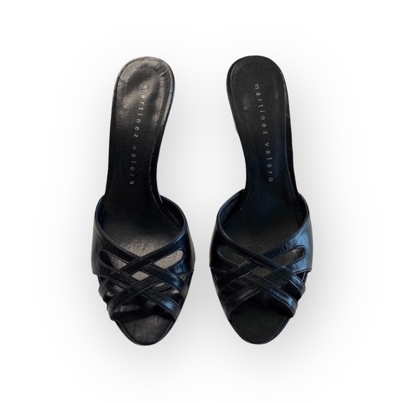 Martinez Valero ☻︎ Cut Out Heeled Mules Slides Sandal ☻︎ Black Leather ☻ 6.5M ☻︎ - Picture 6 of 16